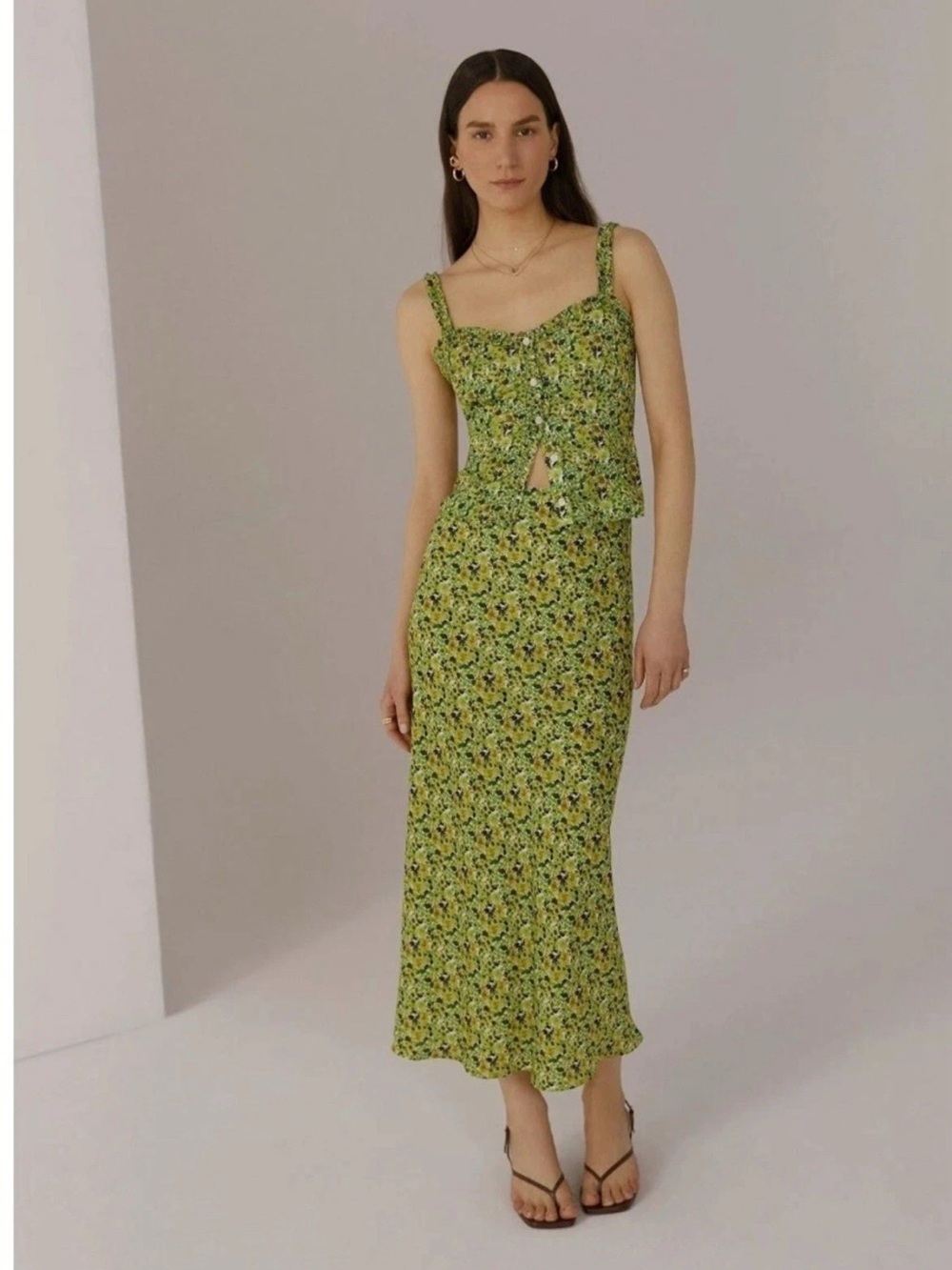 Favorite Daughter "On a Break" Floral Tank M and "The Gwen" Floral Satin Skirt S